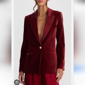 White House Black Market Rich Red Velvet Blazer Jacket Sz 4 Faux Pockets 1 Butto